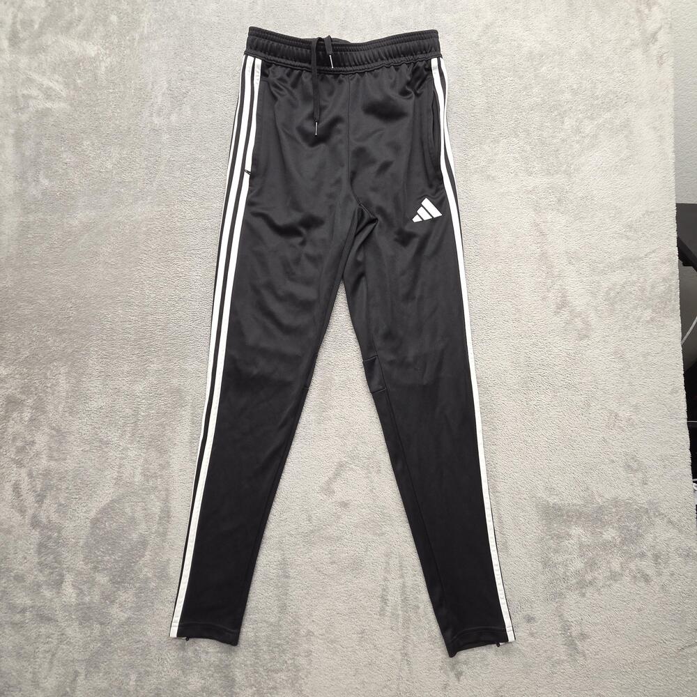 Adidas Pants Mens S Black Track Tapered Slim Side Stripe Drawstring Pockets